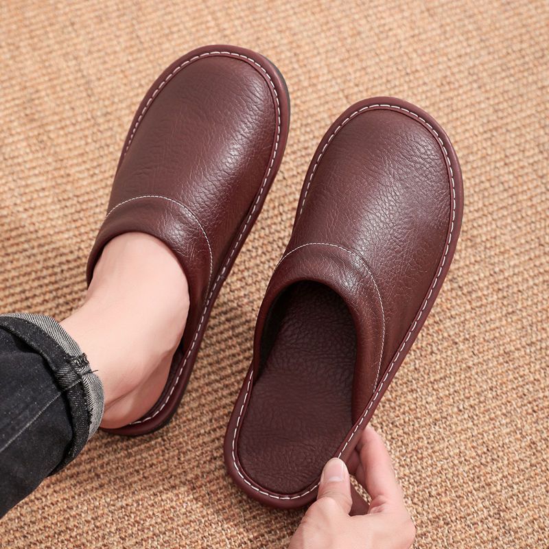 Men'S Shoes Size 42 In Us - Concise Faux Leather Slippers Men's Warm