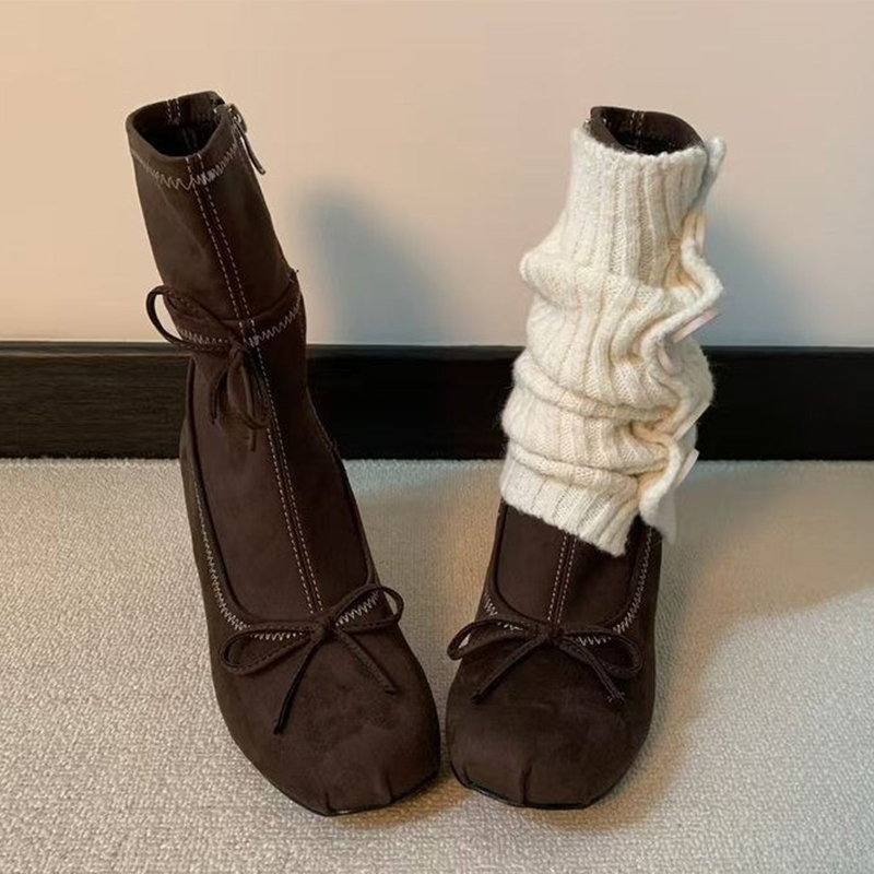 Bow High Heels Women Boots New - Chelsea Boots Suede 评论和价格