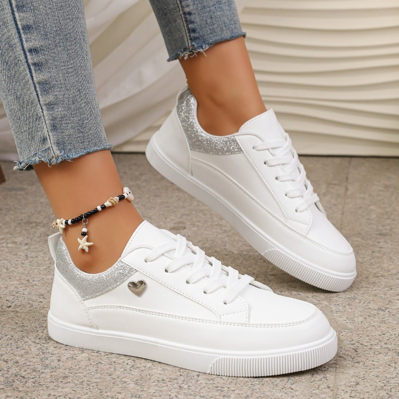 Women's White Glitter Heart Sn - Casual Sneaker Low 评论和价格