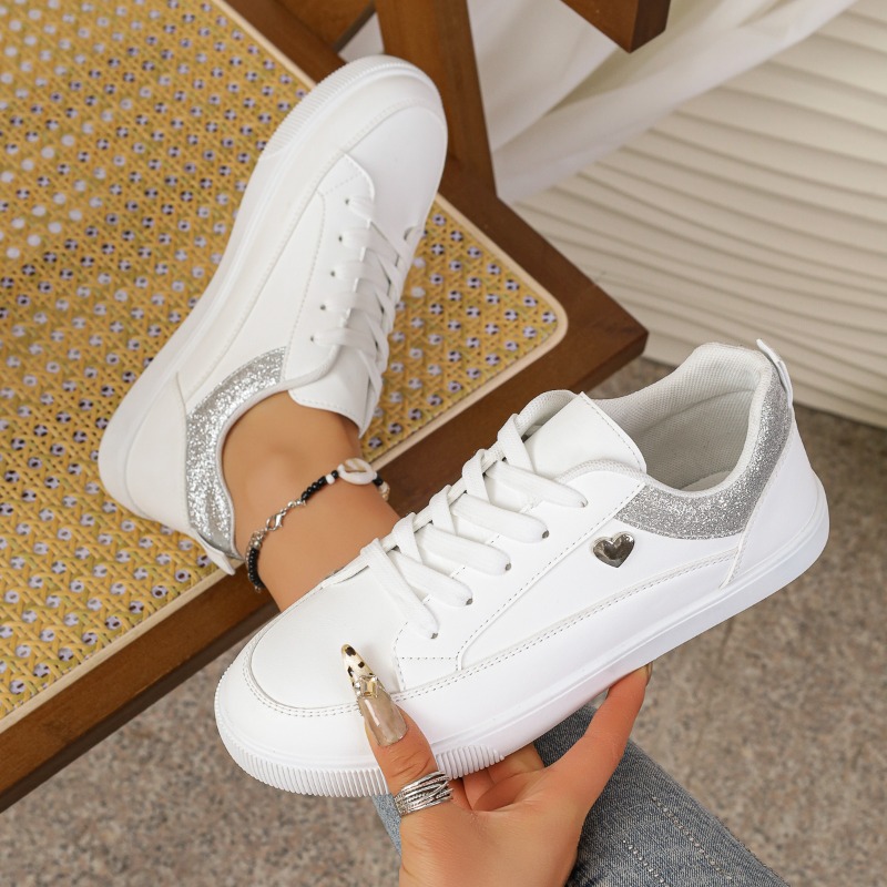 Women's White Glitter Heart Sn - Casual Sneaker Low 评论和价格