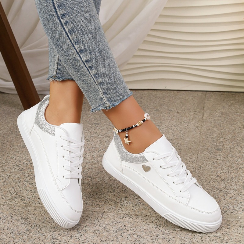 Women's White Glitter Heart Sn - Casual Sneaker Low 评论和价格