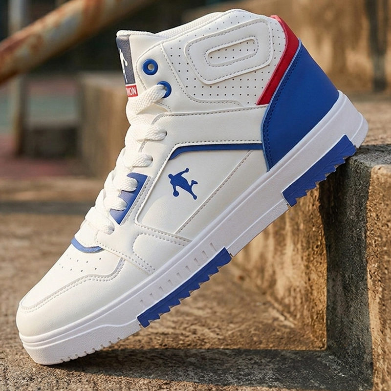 Men's White High-Top Color Blo - Men Shoes White Colour 评论和价格