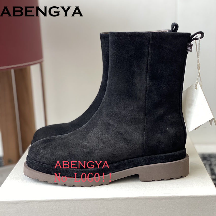 New Cow Suede Leather Flat Kni - Chelsea Boots Suede 评论和价格